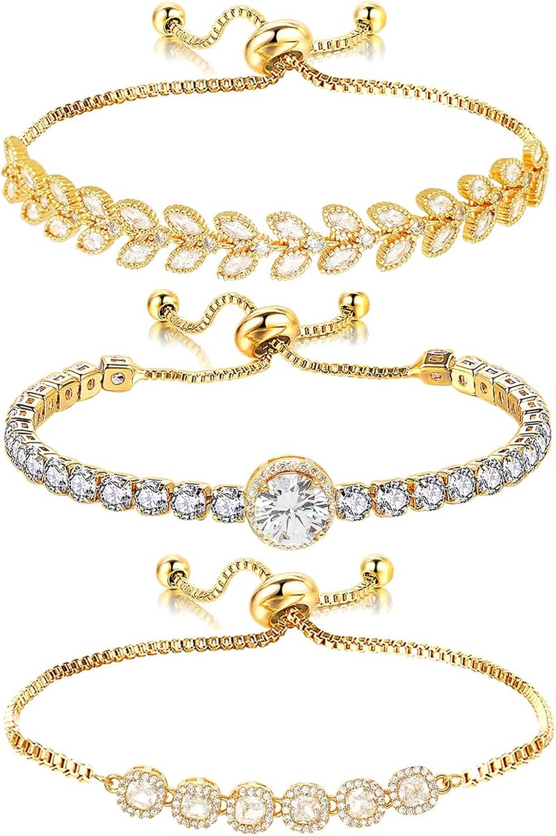 Wovanoo Tennis Bracelet for Women Cubic Zirconia Bracelets Adjustable Slider Bracelets - Image 1